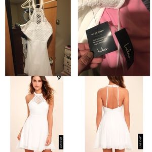 LULU’S MADE IN THE CROCHETED WHITE SKATER DRESS